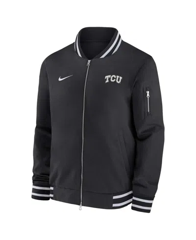 Nike Men's Black Tcu Horned Frogs Full-zip Bomber Jacket