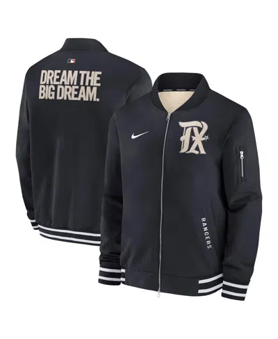 Nike Men's Black Texas Rangers Authentic Collection City Connect Full-zip Bomber Jacket