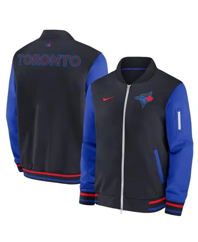 NIKE MEN'S BLACK TORONTO BLUE JAYS 2024 CITY CONNECT AUTHENTIC COLLECTION GAME TIME FULL-ZIP BOMBER JACKE