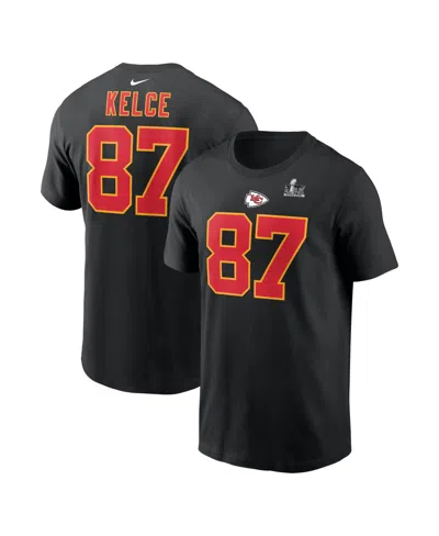 Nike Men's Black Travis Kelce Kansas City Chiefs Super Bowl Lix Patch Player Name Number T-shirt