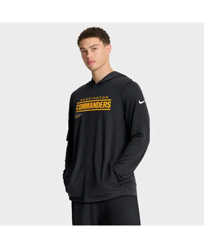 NIKE MEN'S BLACK WASHINGTON COMMANDERS SIDELINE PURE FURY PERFORMANCE LONG SLEEVE HOODIE T-SHIRT