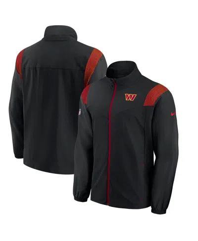 Nike Men's Black Washington Commanders Sideline Woven Logo Full-zip Jacket In Black,red