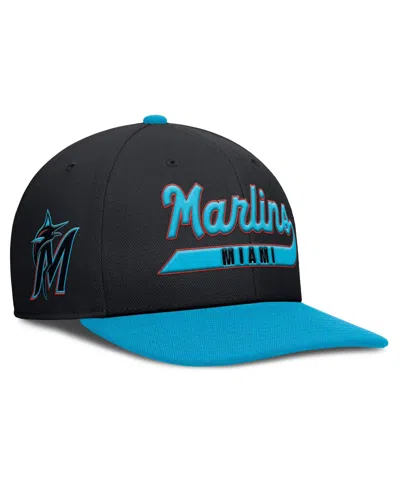 Nike Men's Black/blue Miami Marlins Pro Performance Snapback Hat In Black,blue