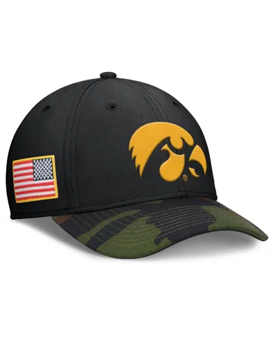 Nike Men's Black/camo Iowa Hawkeyes 2024 Military Appreciation Rise Swoosh Performance Flex Hat In Black,camo