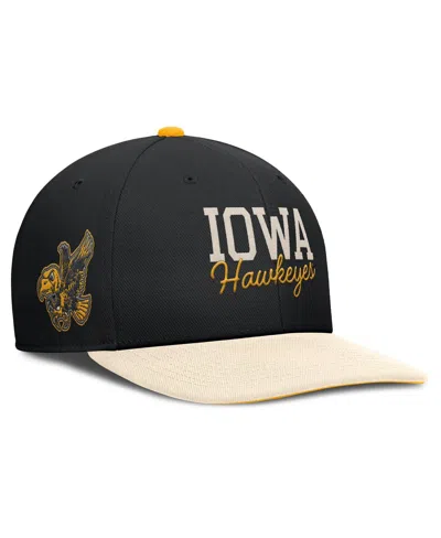 Nike Men's Black/cream Iowa Hawkeyes Pro Legacy Script Snapback Hat In Multi