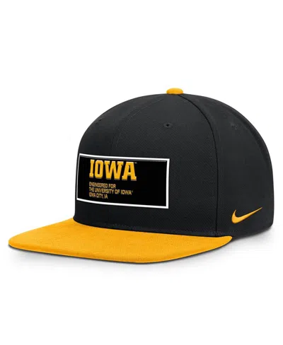Nike Men's Black/gold Iowa Hawkeyes 2025 On-field Patch Pro Dri-fit Snapback Hat In Multi