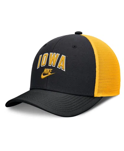 Nike Men's Black/gold Iowa Hawkeyes Legacy Arch Rise Performance Trucker Adjustable Hat