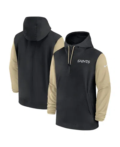 Nike Men's Black/gold New Orleans Saints 2024/25 Sideline Pre-game Player 1/2-zip Hoodie