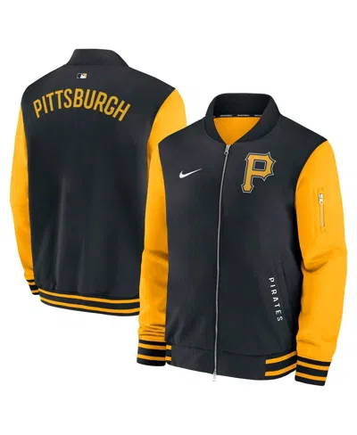 Nike Men's Black/gold Pittsburgh Pirates Authentic Collection Dugout Full-zip Bomber Jacket In Black,gold