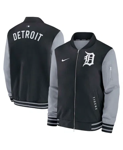 Nike Men's Black/gray Detroit Tigers Authentic Collection Dugout Full-zip Bomber Jacket