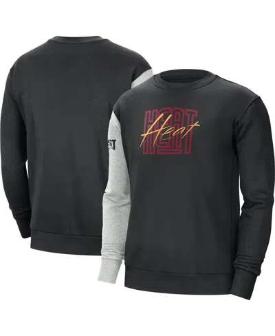 Nike Men's Black/heather Gray Miami Heat Courtside Versus Force Flight Pullover Sweatshirt