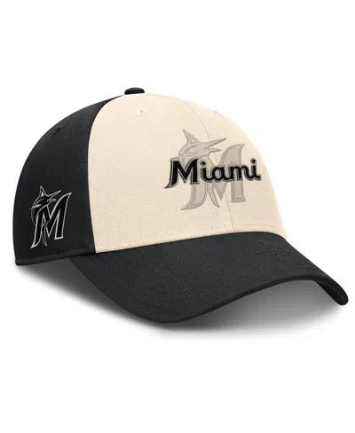 Nike Men's Black/natural Miami Marlins Statement Club Performance Adjustable Hat