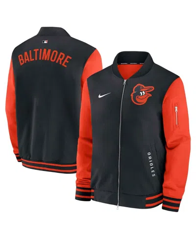 Nike Men's Black/orange Baltimore Orioles Authentic Collection Dugout Full-zip Bomber Jacket