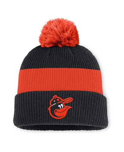 Nike Men's Black/orange Baltimore Orioles Cooperstown Collection Peak Standard Cuffed Pom With Knit Hat