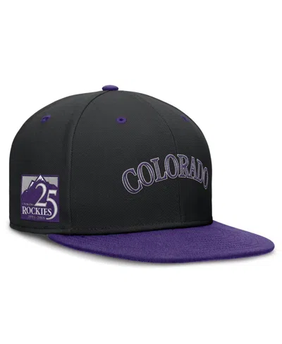 Nike Men's Black/purple Colorado Rockies 25th Anniversary True Primetime Two-tone Performance Fitted Hat In Black,purple