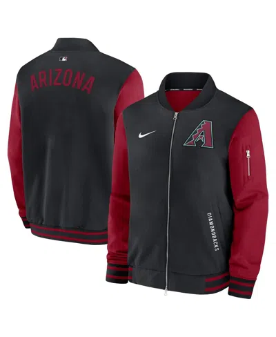 Nike Men's Black/red Arizona Diamondbacks Authentic Collection Dugout Full-zip Bomber Jacket