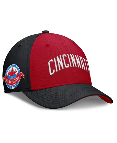 Nike Men's Black/red Cincinnati Reds Rise Swoosh Performance Flex Hat In Black,red