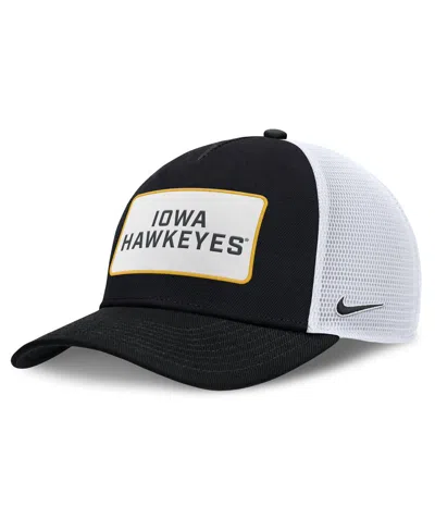 NIKE MEN'S BLACK/WHITE IOWA HAWKEYES 2025 ON-FIELD RISE PATCH TRUCKER ADJUSTABLE HAT