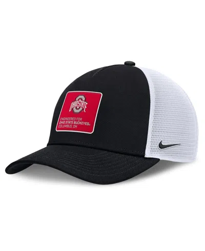 Nike Men's Black/white Ohio State Buckeyes 2025 On-field Rise Engineered Trucker Adjustable Hat In Multi