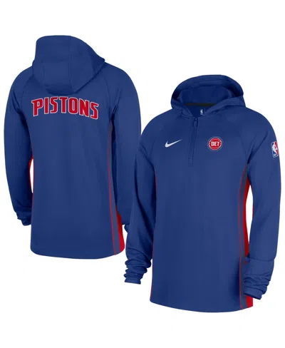 Nike Men's Blue Detroit Pistons Authentic On Court Zone Quarter-zip Dri-fit Hoodie Jacket