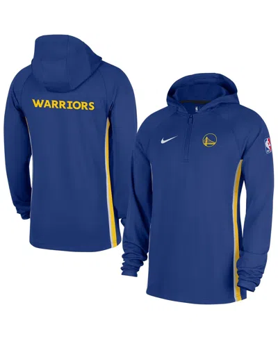 Nike Men's Blue Golden State Warriors Authentic On Court Zone Quarter-zip Dri-fit Hoodie Jacket