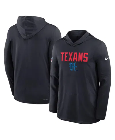 NIKE MEN'S BLUE HOUSTON TEXANS ALT PACK PASS ACCURACY PERFORMANCE LONG SLEEVE HOODIE T-SHIRT