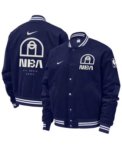 Nike Blue Nba All World Hoops Team 31 Trend Corduroy Full-snap Bomber Jacket