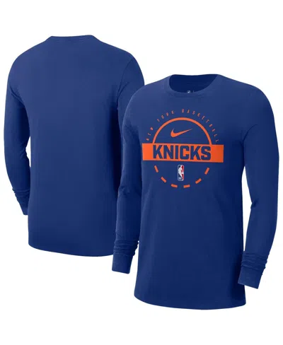 NIKE MEN'S BLUE NEW YORK KNICKS AUTHENTIC LONG SLEEVE PRACTICE T-SHIRT