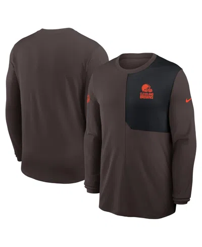 Nike Men's Brown Cleveland Browns Sideline Coach Uv Performance Long Sleeve T-shirt In Green