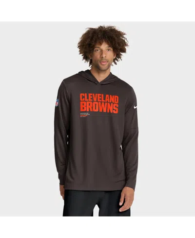 NIKE MEN'S BROWN CLEVELAND BROWNS SIDELINE PURE FURY PERFORMANCE LONG SLEEVE HOODIE T-SHIRT