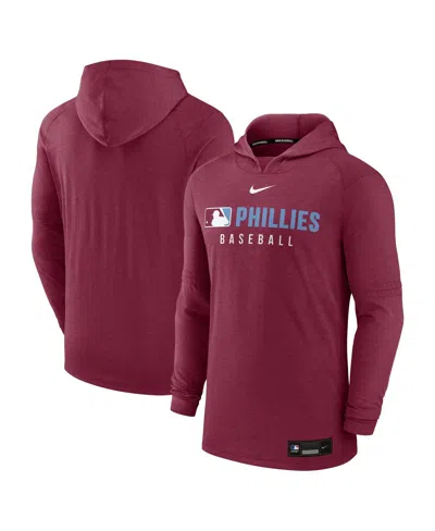 NIKE MEN'S BURGUNDY PHILADELPHIA PHILLIES AUTHENTIC COLLECTION TRI-BLEND PERFORMANCE PULLOVER HOODIE