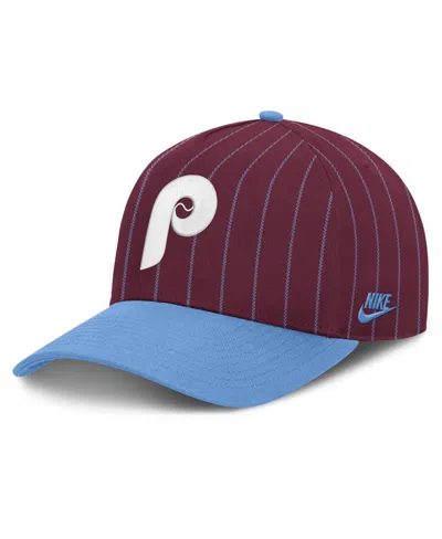 Nike Men's Burgundy/light Blue Philadelphia Phillies Cooperstown Rise A-frame Adjustable Hat In Burgundy,light Blue