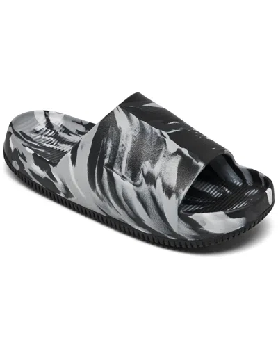 Nike Men's Calm Marbled Slide Sandals From Finish Line In Black Marble