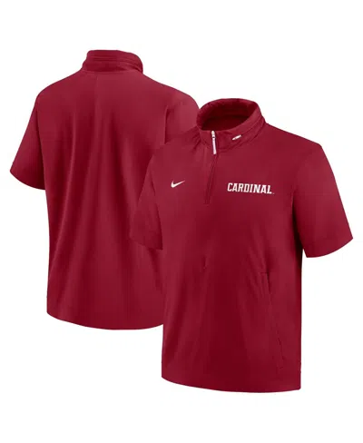 Nike Men's Cardinal Stanford Cardinal 2024 Sideline Coach Short Sleeve Half-zip Hoodie Jacket In Cardinal,white