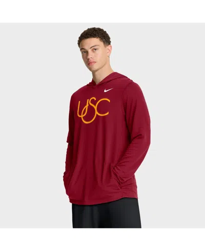 NIKE MEN'S CARDINAL USC TROJANS 2025 SIDELINE PERFORMANCE LONG SLEEVE HOODIE T-SHIRT