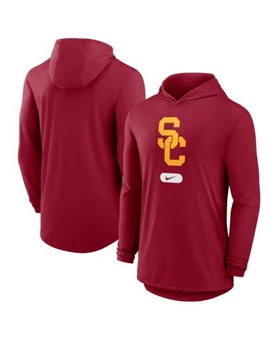 NIKE MEN'S CARDINAL USC TROJANS LIGHTWEIGHT PERFORMANCE LONG SLEEVE HOODIE T-SHIRT