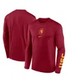 Nike Men's Cardinal Usc Trojans Primetime Center Lockup Two-hit Legend Long Sleeve T-shirt In Brown