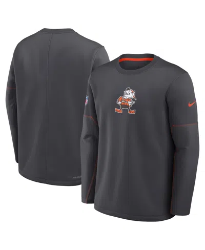 Nike Men's Charcoal Cleveland Browns Sideline Coaches Team Present Midweight Therma-fit Sweatshirt In Gray