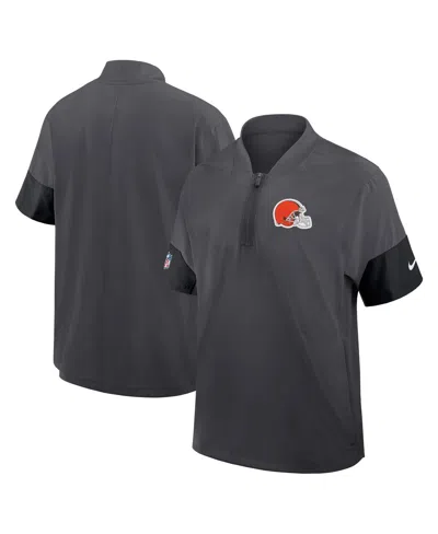 Nike Men's Charcoal Cleveland Browns Sideline Short Sleeve Quarter-zip Performance Coach Jacket In Black