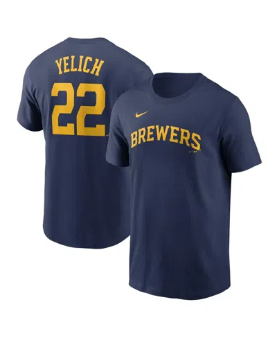 Nike Men's Christian Yelich Navy Milwaukee Brewers Fuse Name Number T-shirt