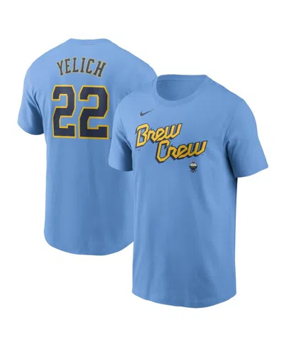 NIKE MEN'S CHRISTIAN YELICHÂ POWDER BLUE MILWAUKEE BREWERS CITY CONNECT FUSE NAME NUMBER T-SHIRT