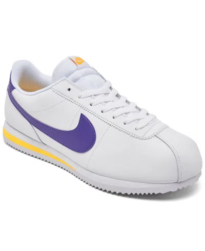 Nike Men's Classic Cortez Leather Casual Sneakers From Finish Line In White,purple