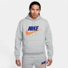 Nike Men's Club Fleece Chenille Futura Pullover Hoodie In Dark Grey Heather/light Smoke Grey/safety Orange