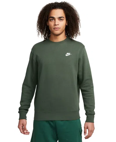 Nike Men's Club Fleece Crew Sweatshirt In Fir/white