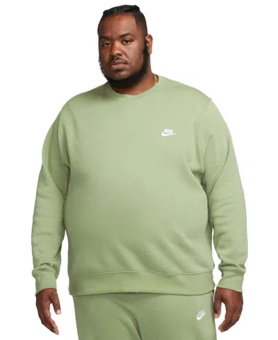 Nike Men's Club Fleece Crew Sweatshirt In Oil Green,white
