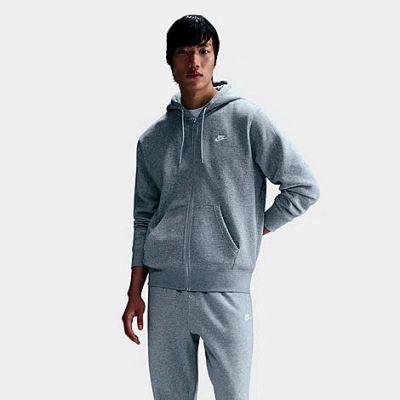 Nike Men's Club Fleece Embroidered Premium Full-zip Hoodie In Gray