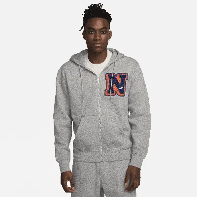 Nike Men's Club Fleece Full-zip Hoodie In Dark Grey Heather/light Smoke Grey
