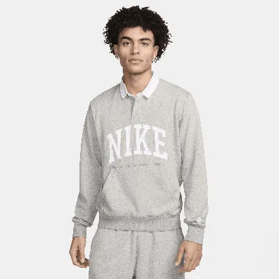 Nike Men's Club Fleece Long-sleeve Fleece Polo In Grey