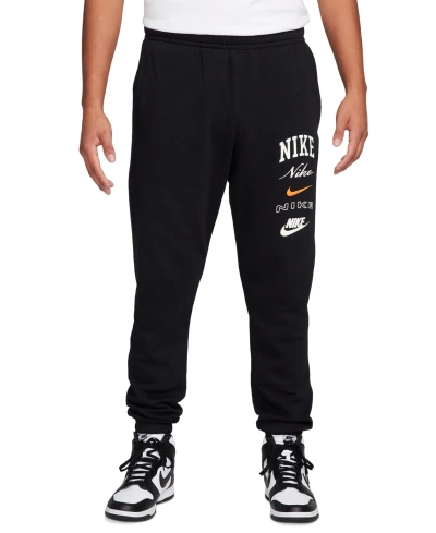 Nike Men's Club Fleece Stacked Logo-print Cuffed Pants In Black,sail,safety Orange