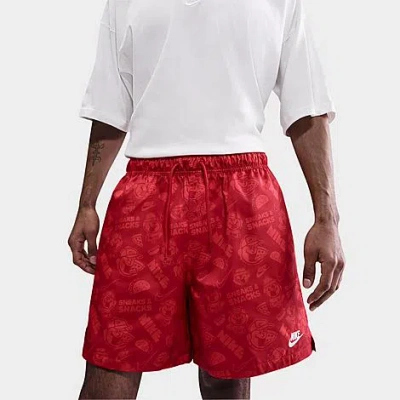 Nike Men's Club Flow Sneaks Allover Print Shorts Size Large 100% Polyester In University Red/chile Red/white